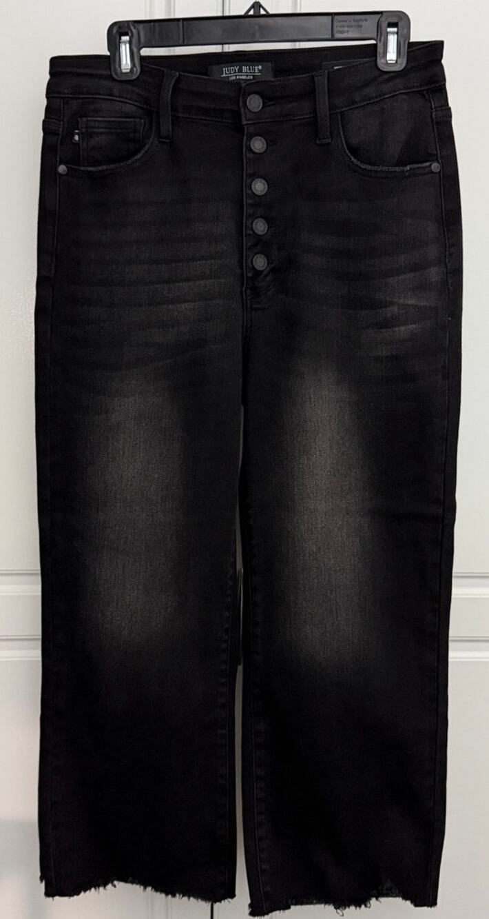Judy Blue High Waist Jeans with Button Fly Raw Hem Wide Leg Crop Size 11/30
